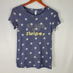 Alternative Earth Womens Shirt Small Fitted Top‎ Stars and Stripes Short Sleeve